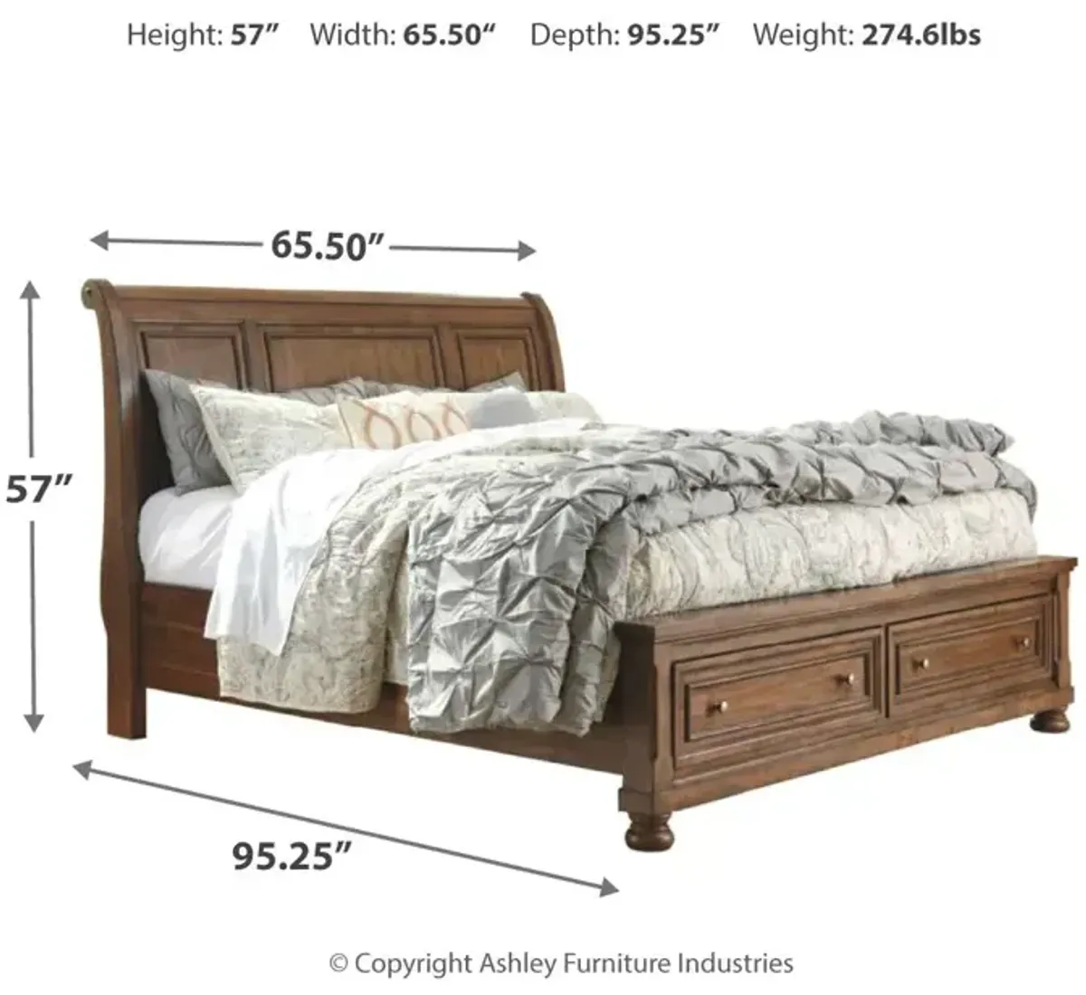 Flynnter Queen Sleigh Bed with 2 Storage Drawers