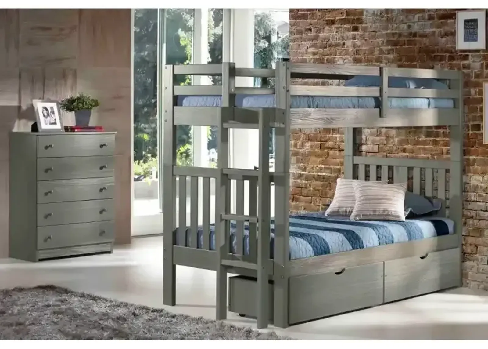 Cambridge Twin Over Twin Bunkbed w/Ladder - Gray