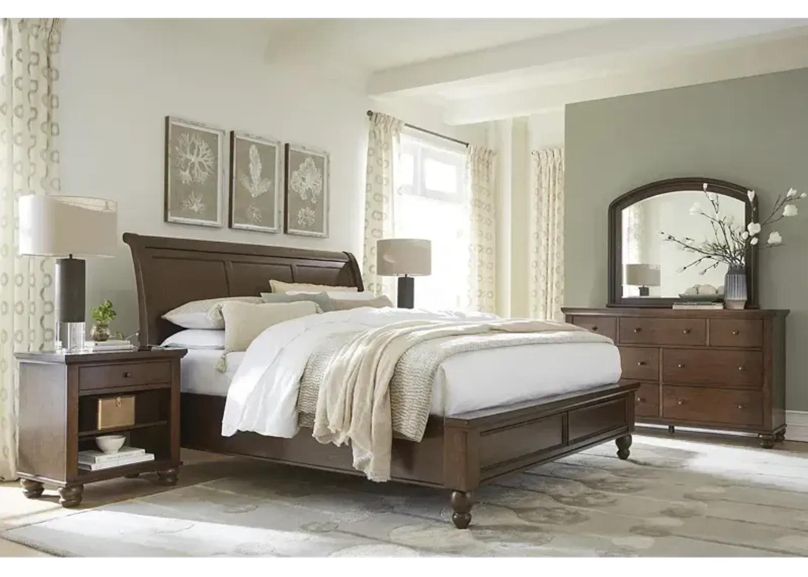 Cambridge Queen Sleigh Bed - Classic Cherry