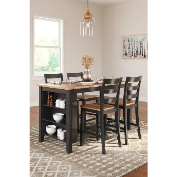 Gesthaven Counter Height Dining Table w/ Shelves and 4 Barstools - Natural/Brown