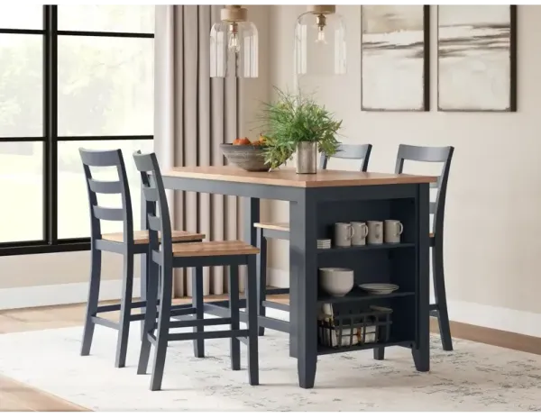 Gesthaven Counter Height Dining Table w/ Shelves and 4 Barstools - Natural/Blue
