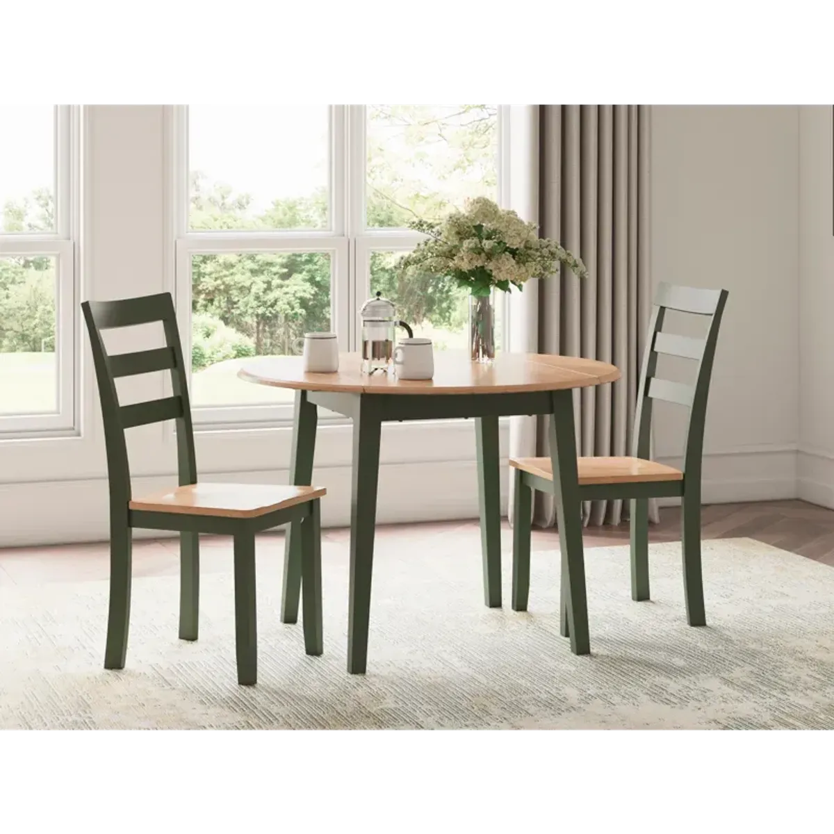 Gesthaven Dining Table and 2 Chairs - Natural/Green