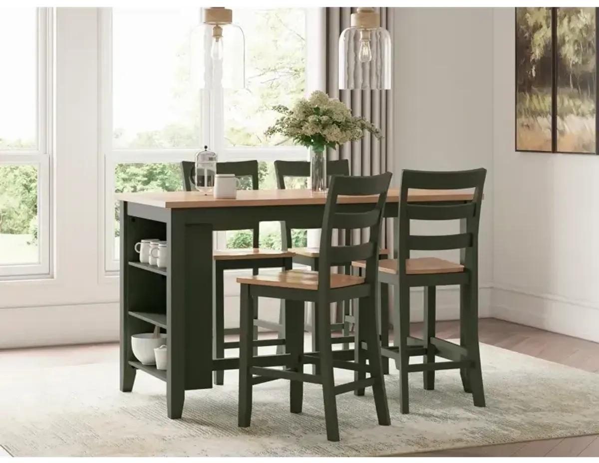 Gesthaven Counter Height Dining Table w/ Shelves and 4 Barstools - Natural/Green