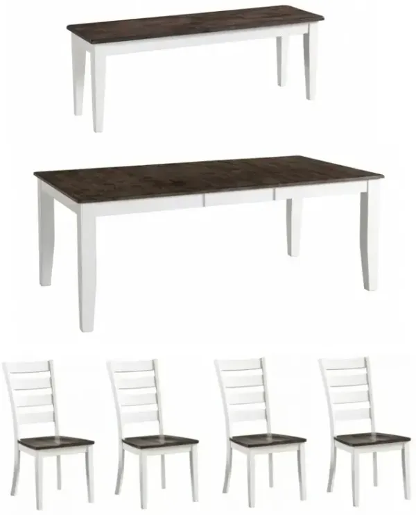 Kona 6 Piece Dining Set w/ Bench - White
