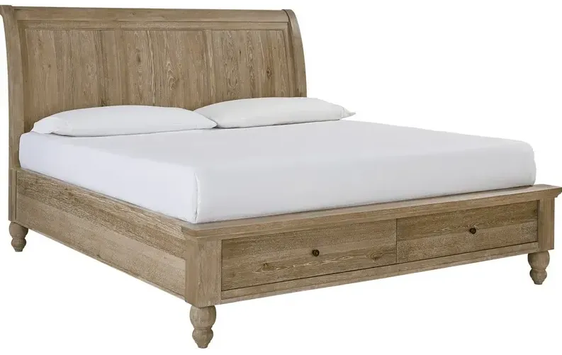 Cambridge Queen Storage Sleigh Bed - Modern Khaki