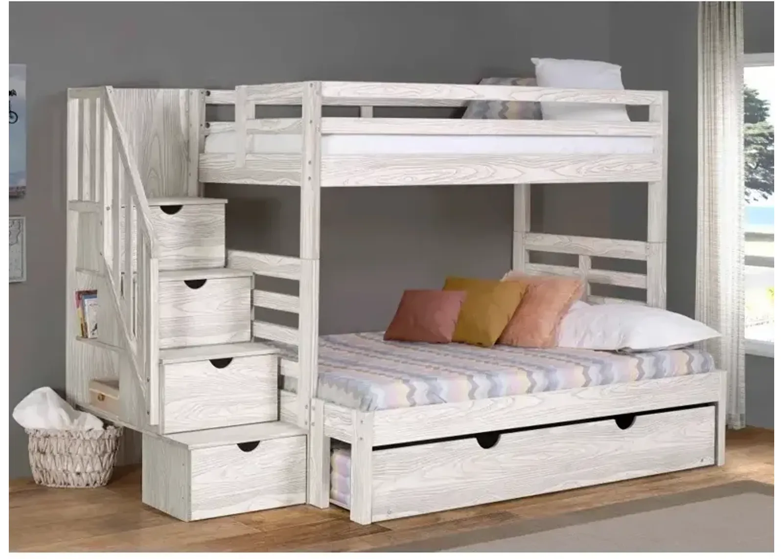 Manchester Bunk Bed with Staircase & Full Extension - Birch