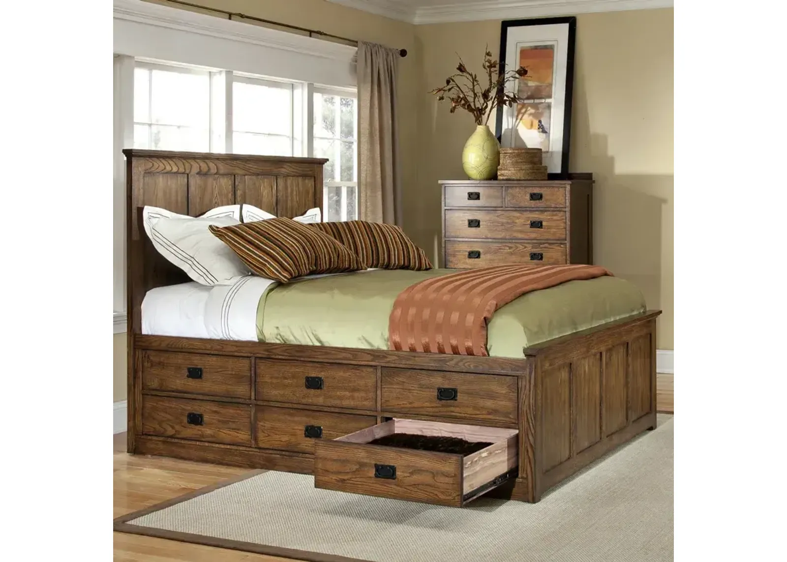 Oak Park King Captain's Bed - Mission