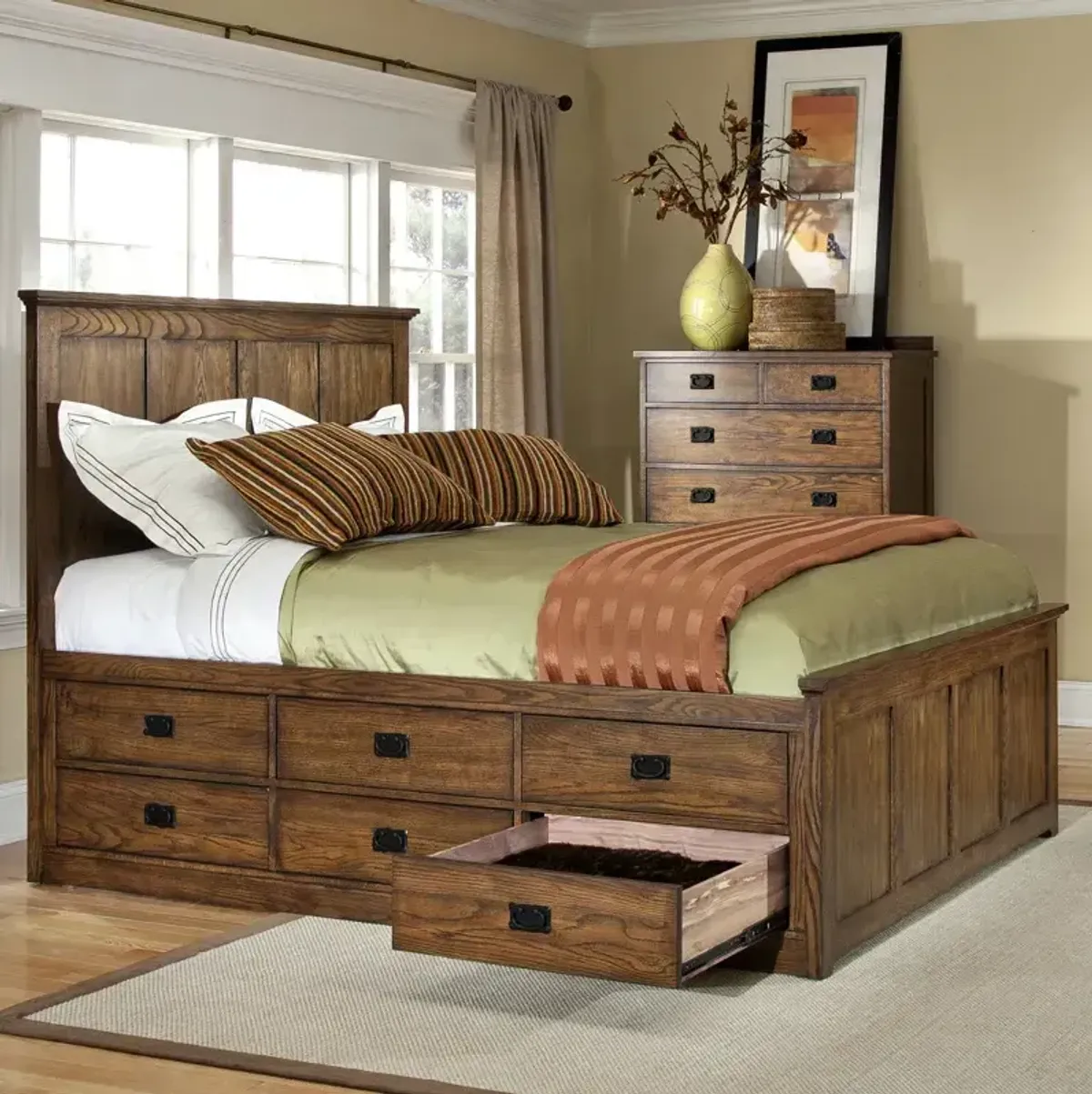 Oak Park King Captain's Bed - Mission