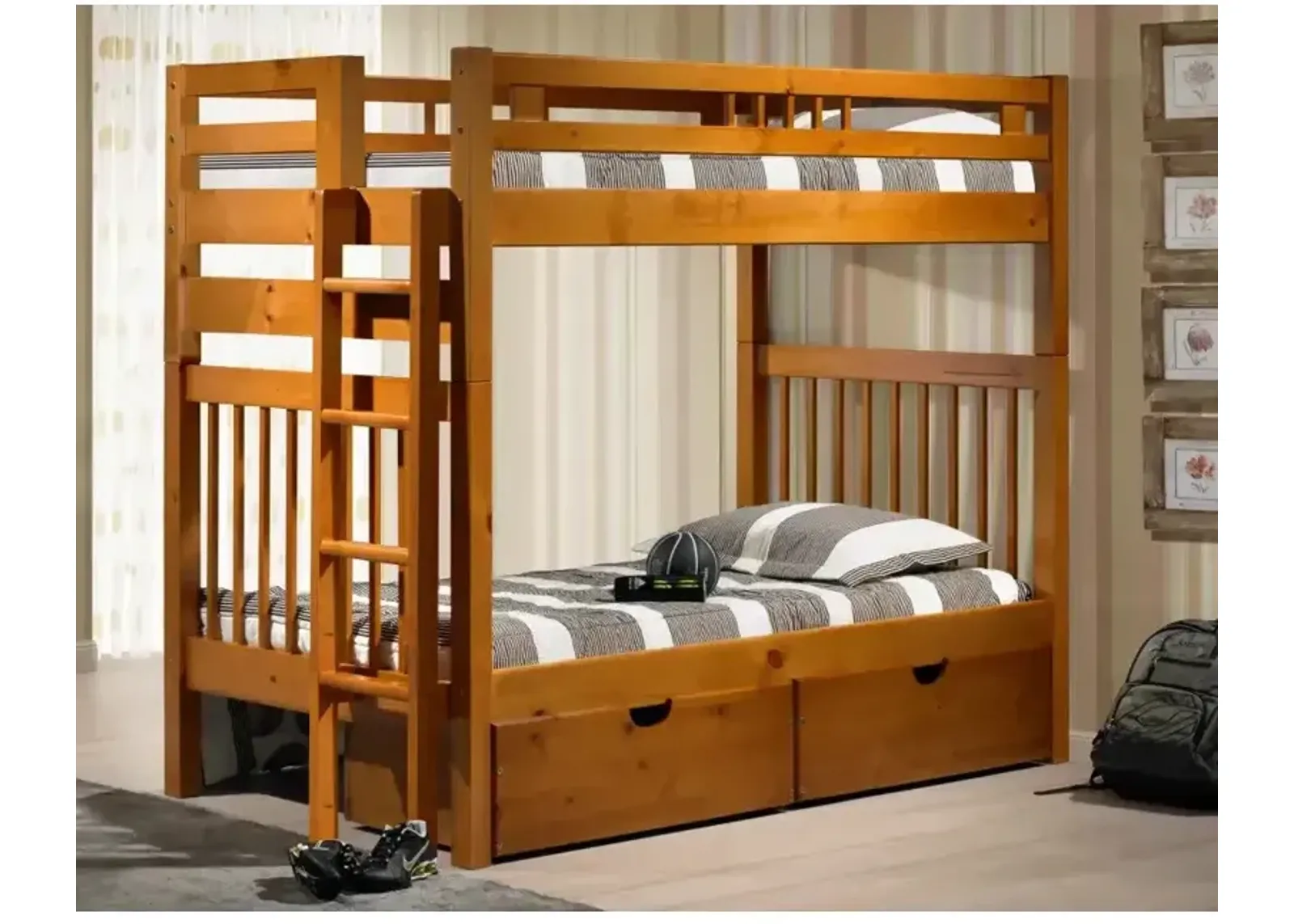 Sacramento Twin Over Twin Bunkbed w/Ladder - Pecan