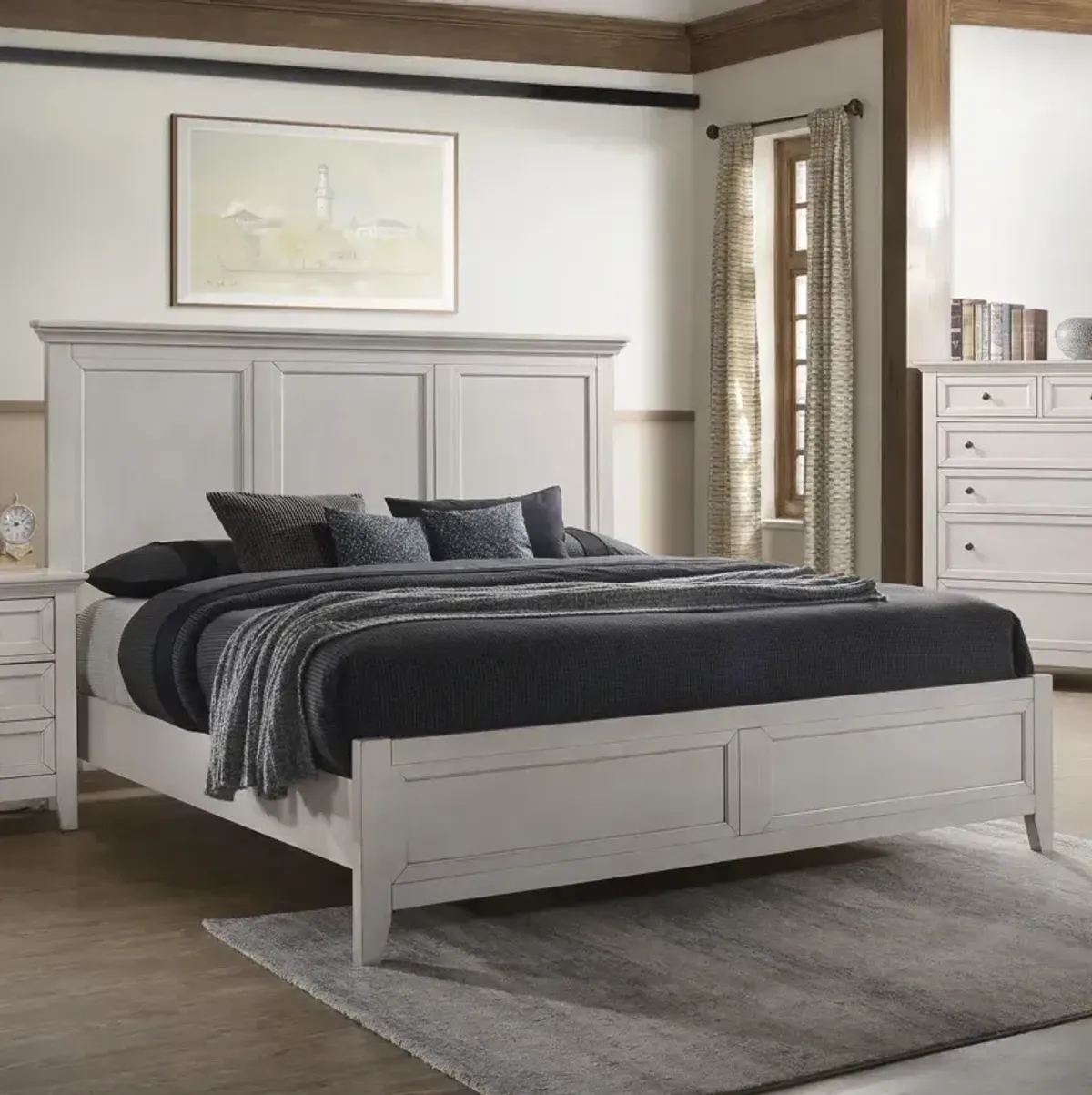 San Mateo King Panel Bed - Rustic White