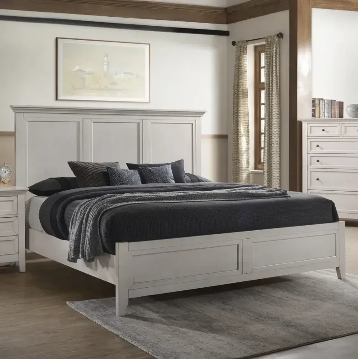 San Mateo Queen Panel Bed - Rustic White