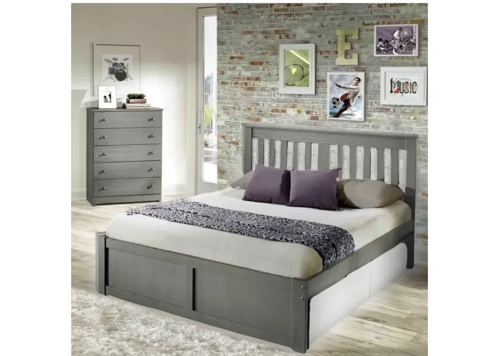 York Grey Full Platform Bed