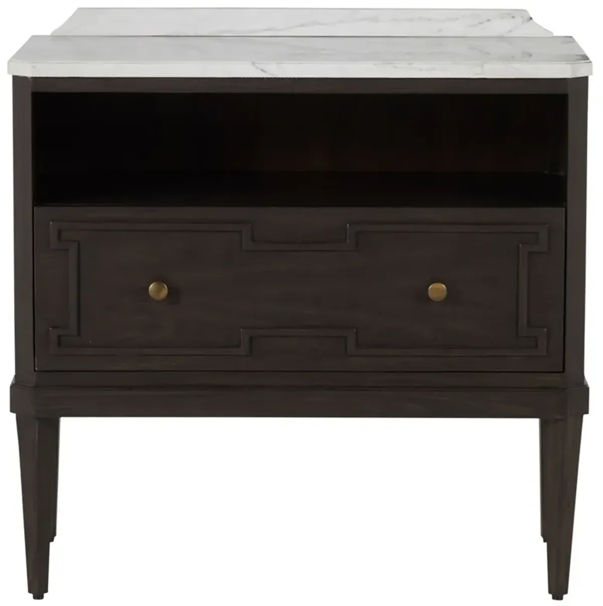 Glenwood Cerused 1-Drawer Nightstand, Forest Black/Agros White Stone