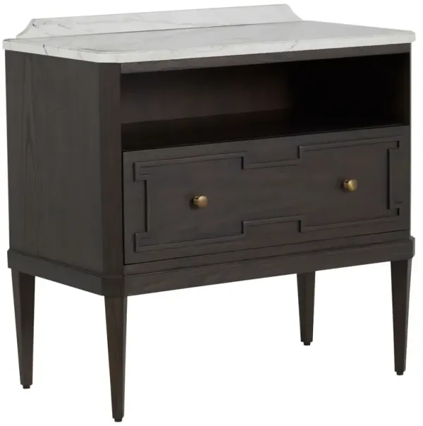 Glenwood Cerused 1-Drawer Nightstand, Forest Black/Agros White Stone