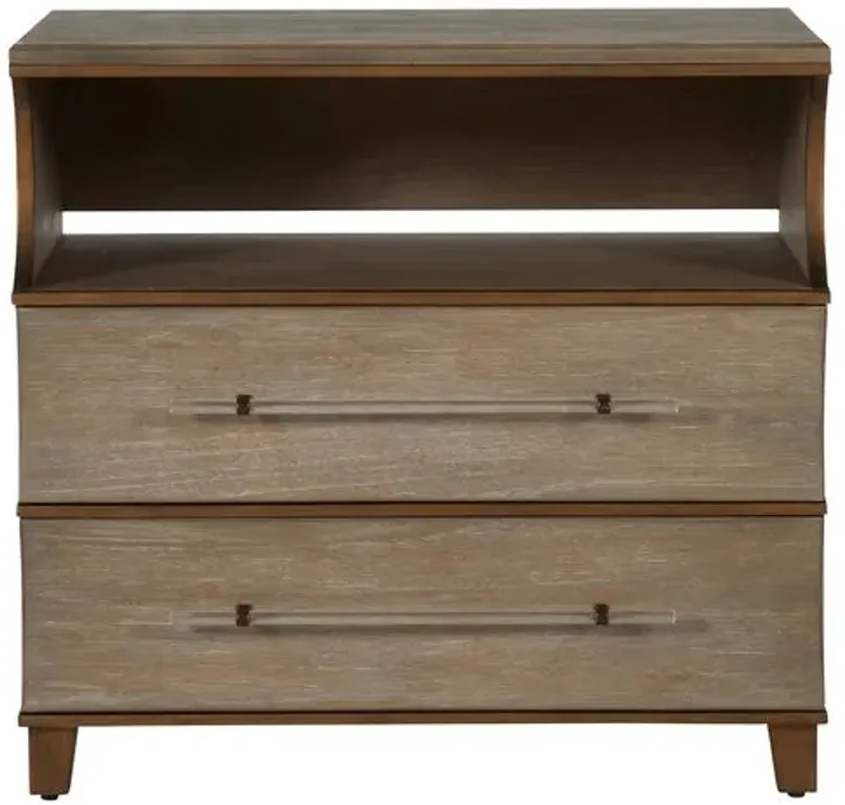 Evonne Cerused 2-Drawer Nightstand - Natural Gray/Antique Bronze - Gabby