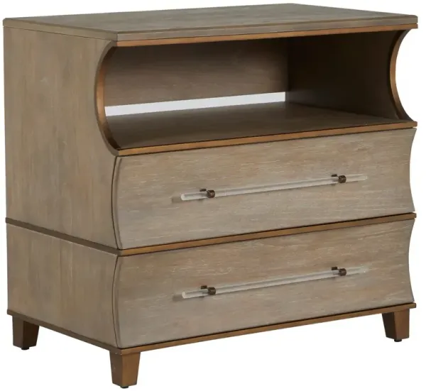 Evonne Cerused 2-Drawer Nightstand, Natural Gray/Antique Bronze
