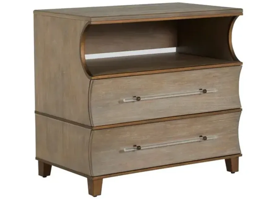 Evonne Cerused 2-Drawer Nightstand - Natural Gray/Antique Bronze - Gabby