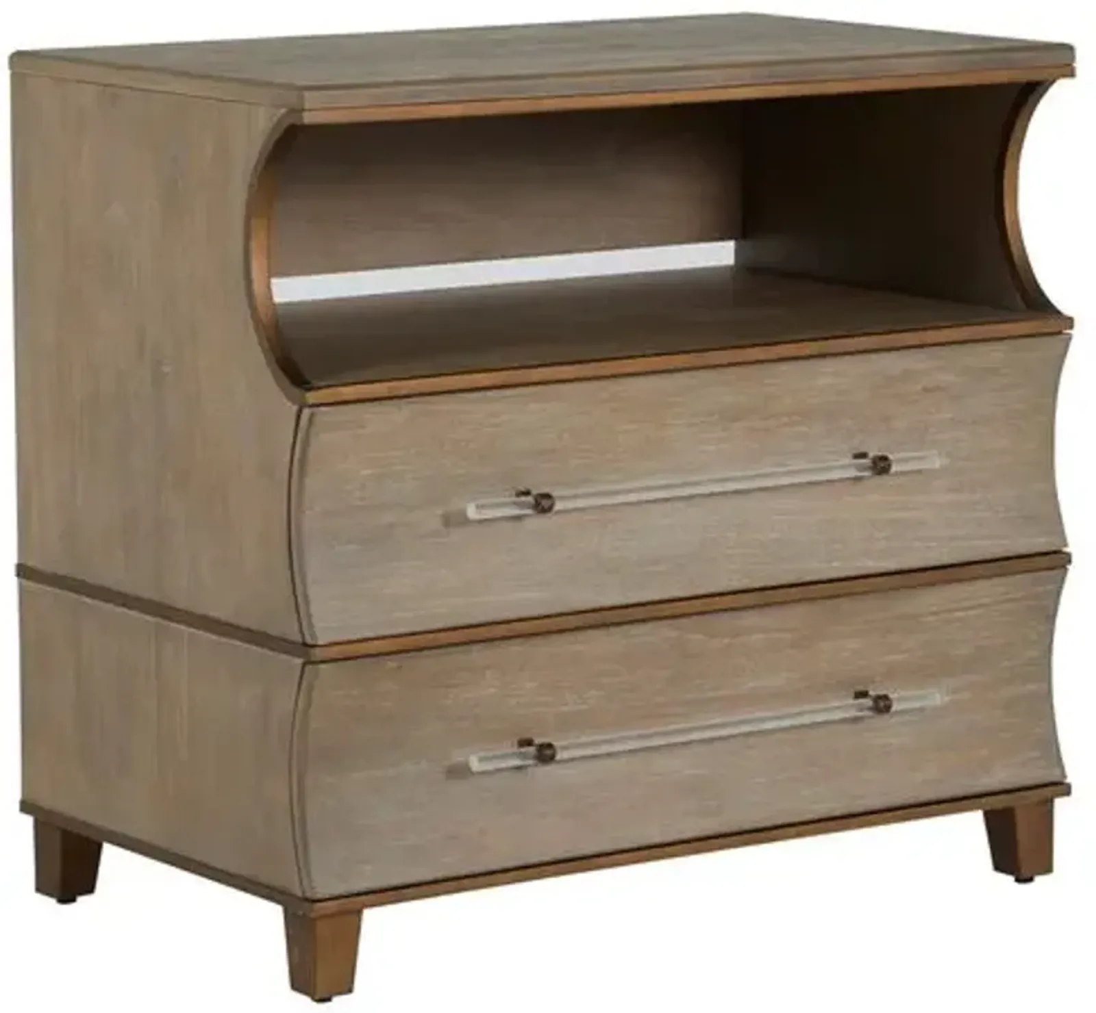 Evonne Cerused 2-Drawer Nightstand - Natural Gray/Antique Bronze - Gabby