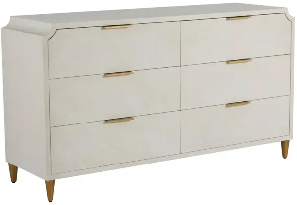 Chiri Cerused 6-Drawer Dresser, White/Stained Gold