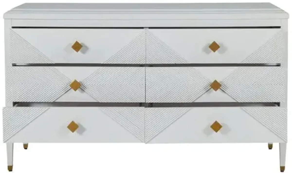 Julia Cerused 6-Drawer Dresser - White/Stained Gold - Gabby