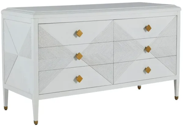 Julia Cerused 6-Drawer Dresser, White/Stained Gold