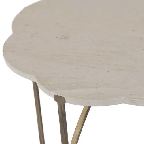 Gillian Flower Side Table - Antique Gold/Natural Limestone - Gabby