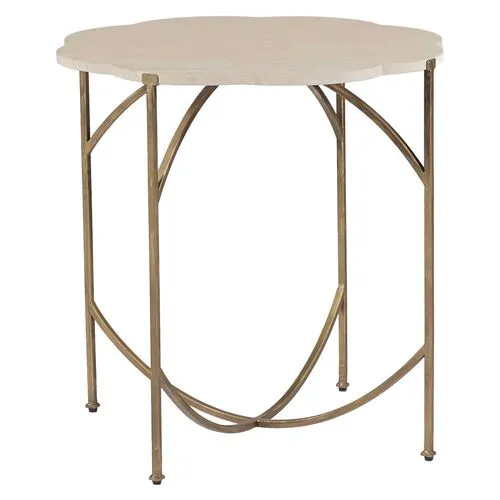 Gillian Flower Side Table - Antique Gold/Natural Limestone - Gabby