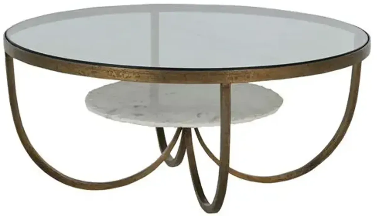 Wilbur Coffee Table - Forged Champagne/Specked White Marble - Gabby - Brown