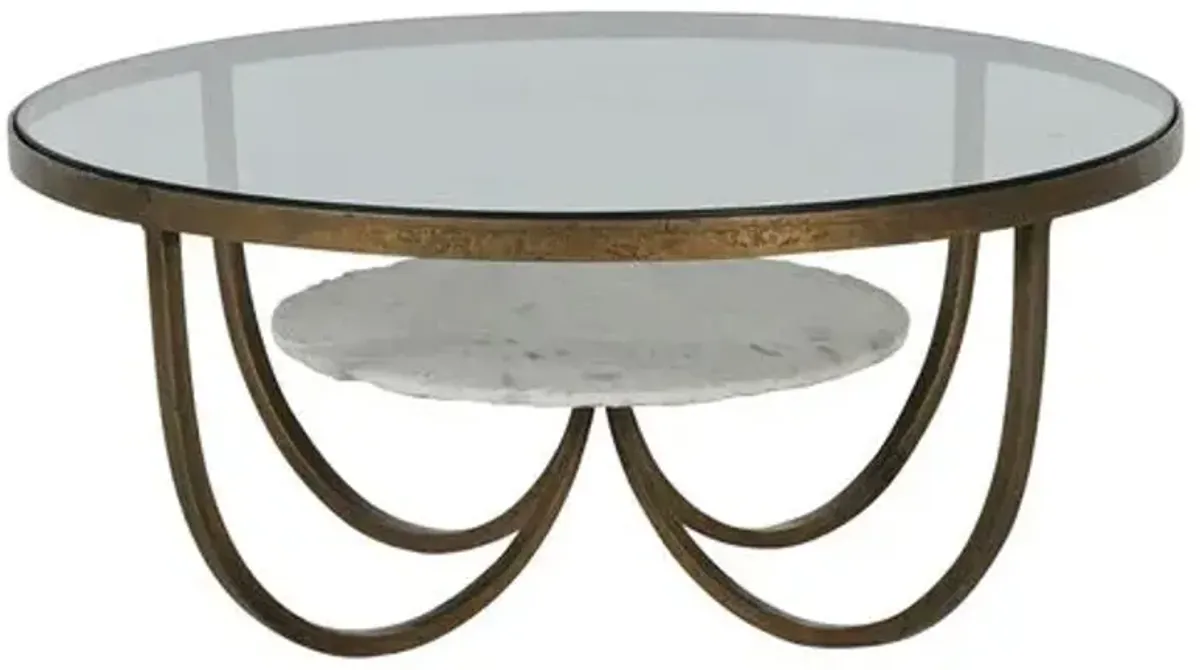 Wilbur Coffee Table - Forged Champagne/Specked White Marble - Gabby - Brown