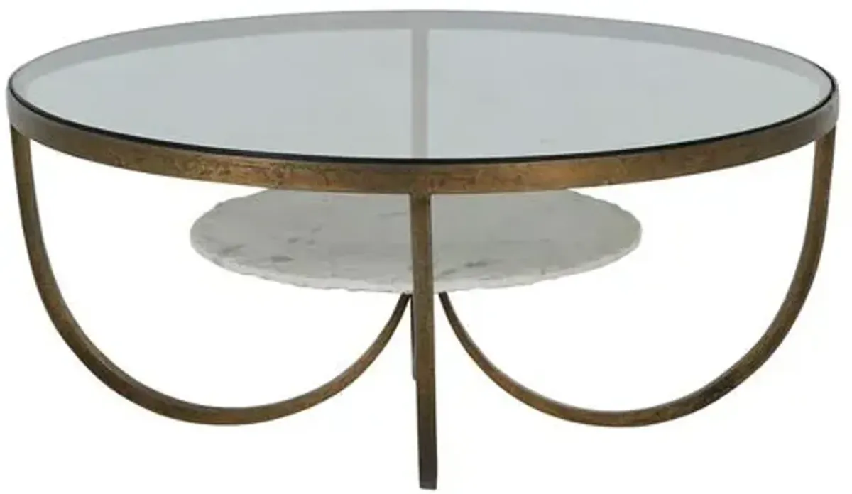 Wilbur Coffee Table - Forged Champagne/Specked White Marble - Gabby - Brown