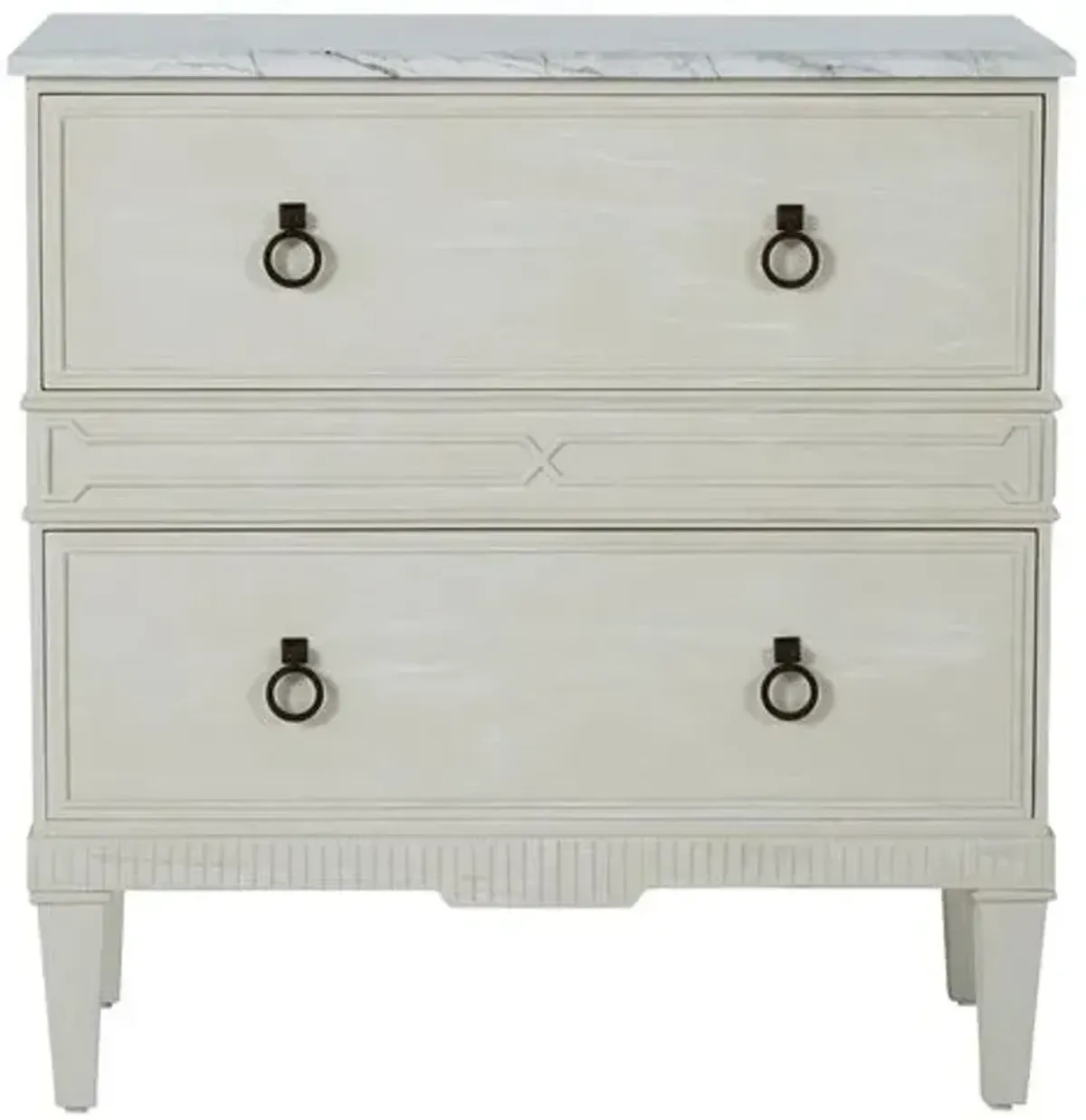 Archie Cerused 2-Drawer Nightstand - White/Agros White Stone - Gabby