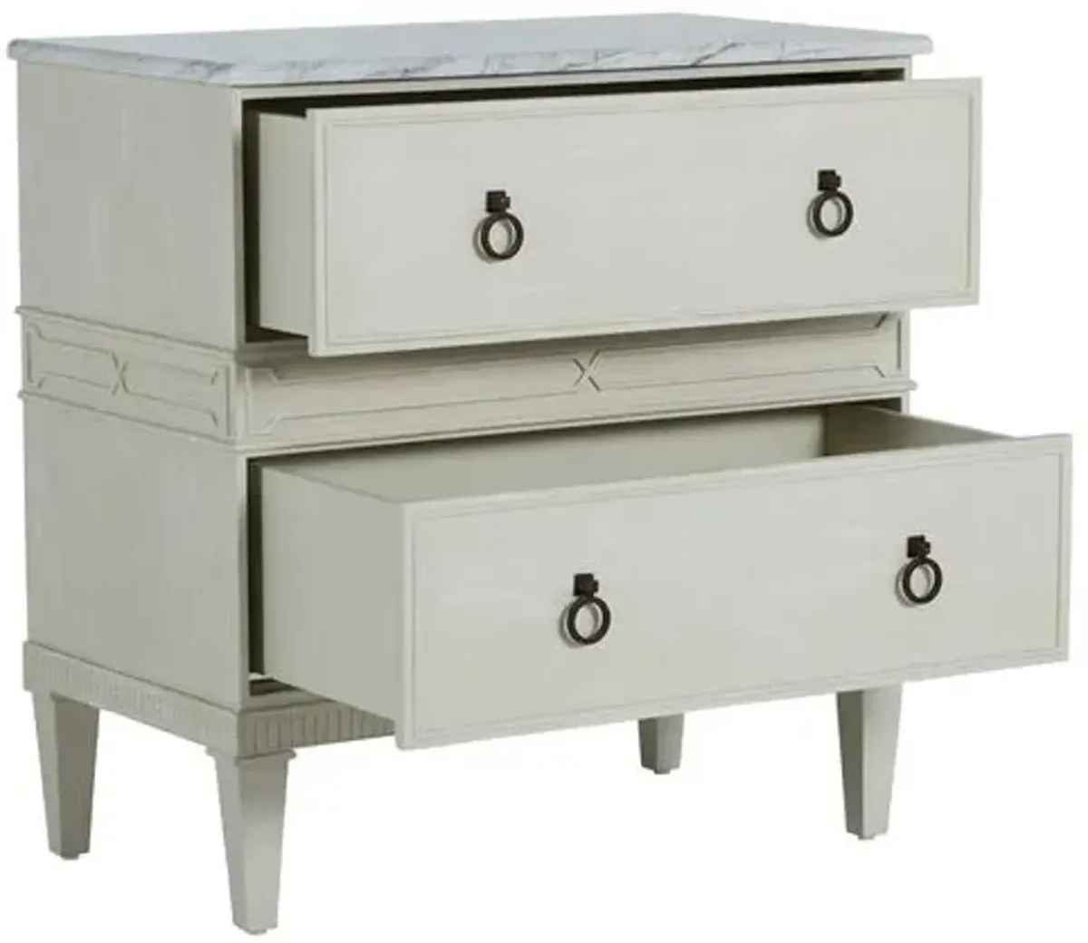 Archie Cerused 2-Drawer Nightstand - White/Agros White Stone - Gabby