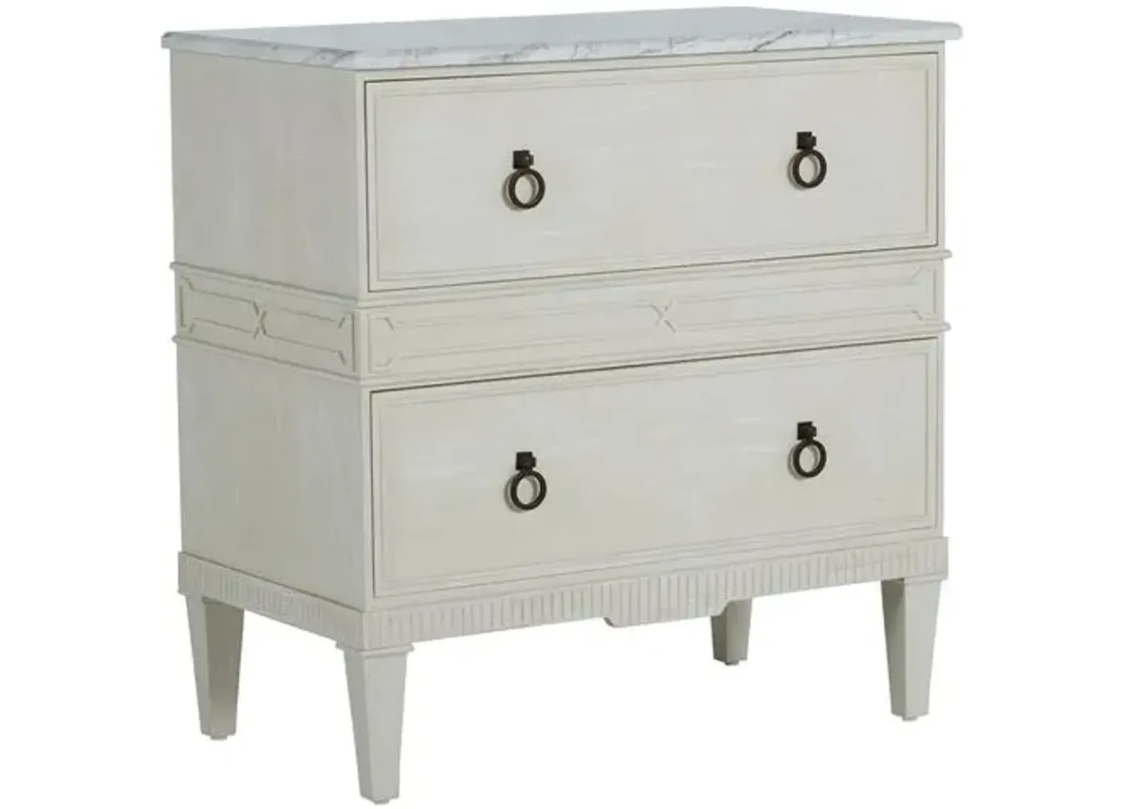 Archie Cerused 2-Drawer Nightstand - White/Agros White Stone - Gabby