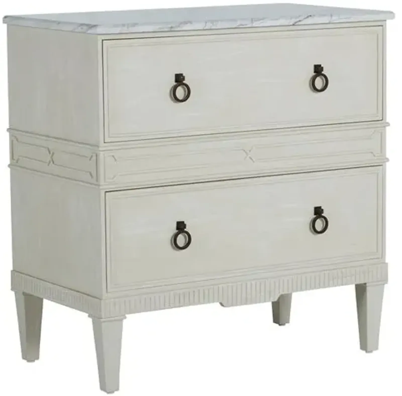 Archie Cerused 2-Drawer Nightstand - White/Agros White Stone - Gabby