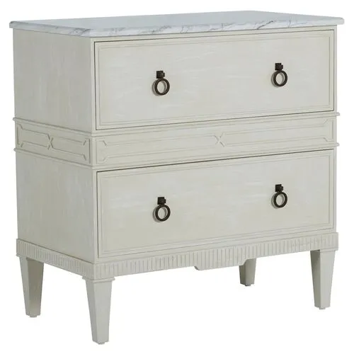 Archie Cerused 2-Drawer Nightstand - White/Agros White Stone - Gabby