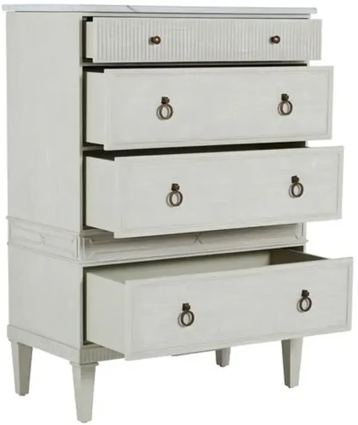 Archie Cerused Tall 4-Drawer Dresser - White/Agros White Stone - Gabby