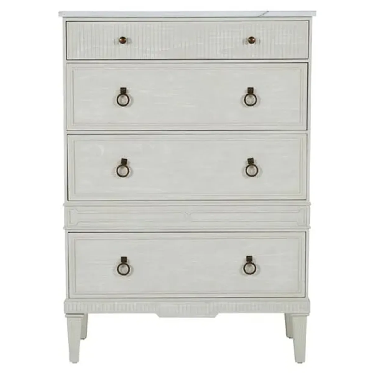 Archie Cerused Tall 4-Drawer Dresser - White/Agros White Stone - Gabby