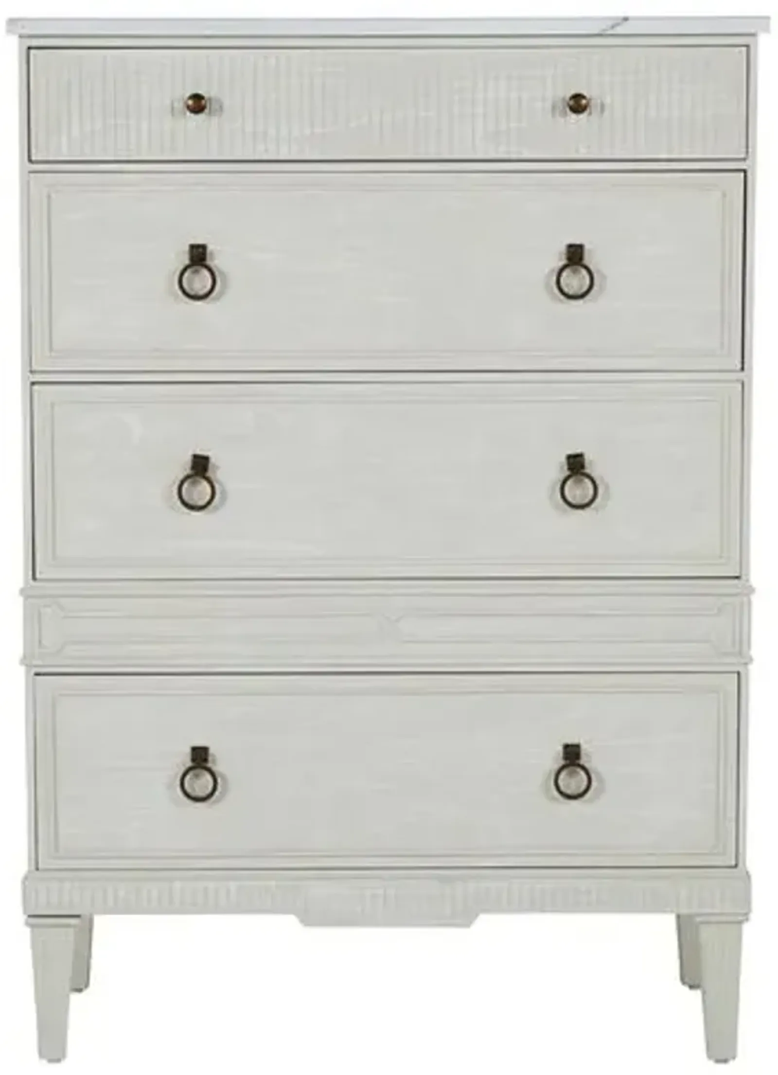 Archie Cerused Tall 4-Drawer Dresser - White/Agros White Stone - Gabby