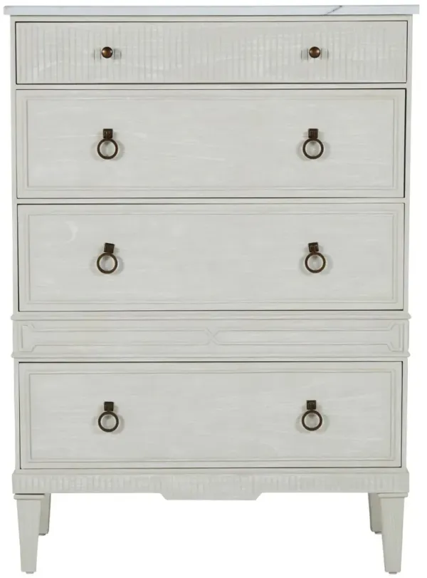 Archie Cerused Tall 4-Drawer Dresser, White/Agros White Stone