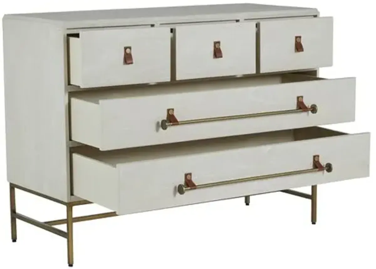 Maya Cerused 5-Drawer Dresser - White/Stained Brass - Gabby