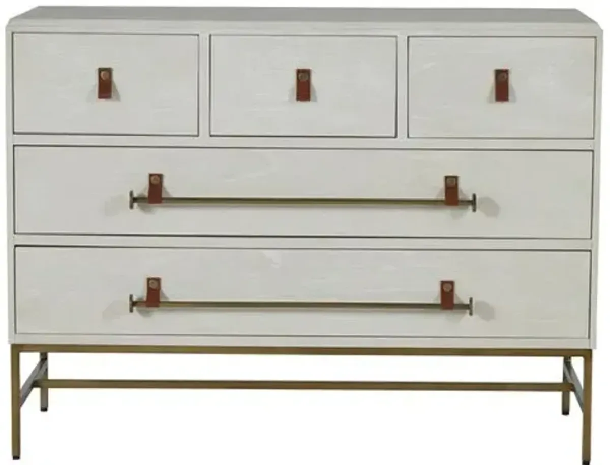 Maya Cerused 5-Drawer Dresser - White/Stained Brass - Gabby