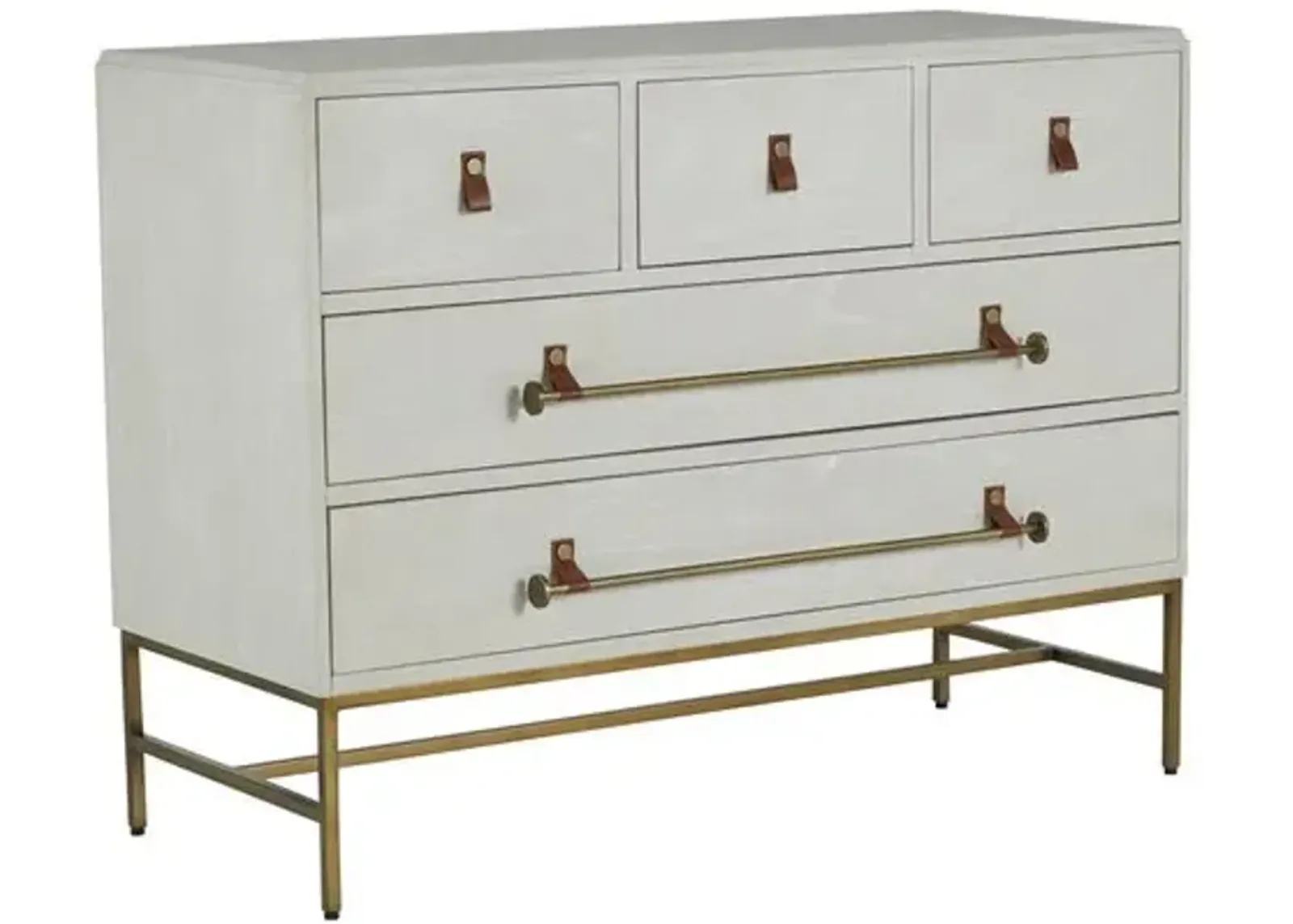 Maya Cerused 5-Drawer Dresser - White/Stained Brass - Gabby