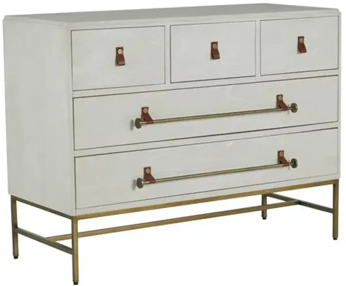 Maya Cerused 5-Drawer Dresser - White/Stained Brass - Gabby