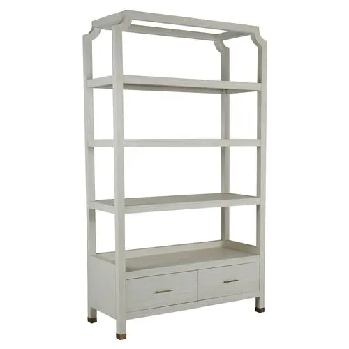 Crest Cerused Bookcase - White/Stained Brass - Gabby