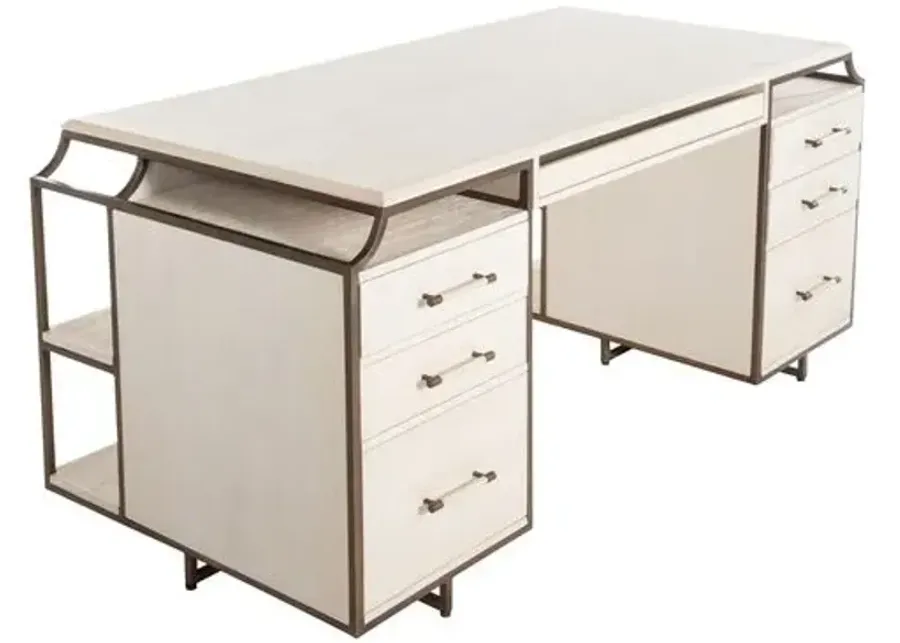 Jasper Desk - White Shagreen/Antique Bronze - Gabby