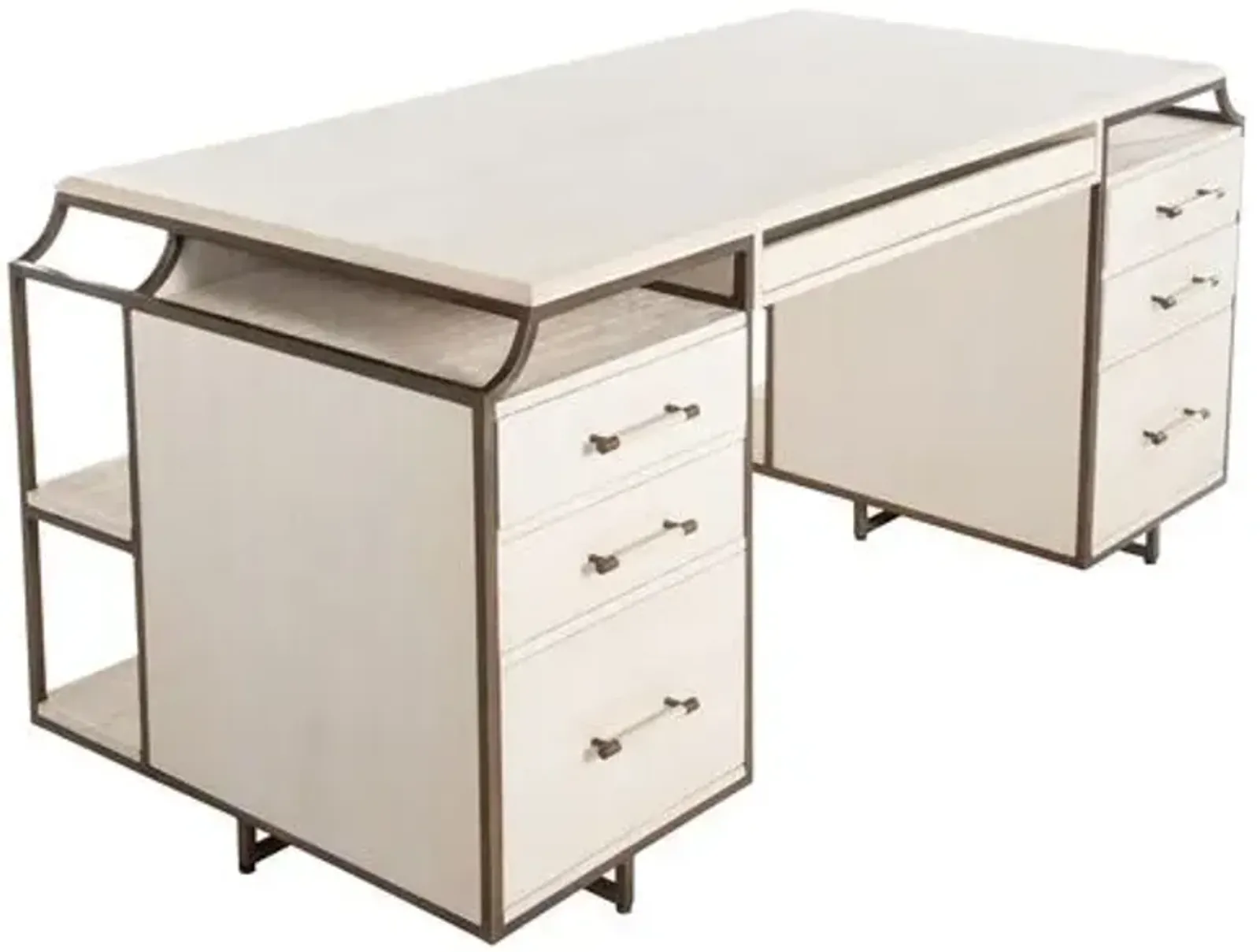 Jasper Desk - White Shagreen/Antique Bronze - Gabby