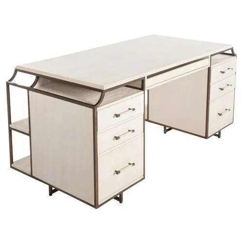 Jasper Desk - White Shagreen/Antique Bronze - Gabby