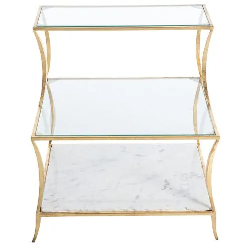 Hirsch Tiered Side Table - Gold/Specked White Marble - Gabby