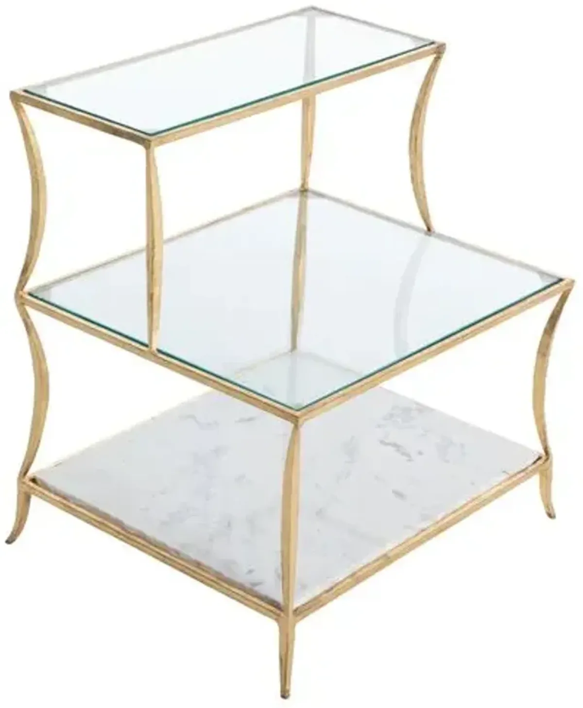 Hirsch Tiered Side Table - Gold/Specked White Marble - Gabby