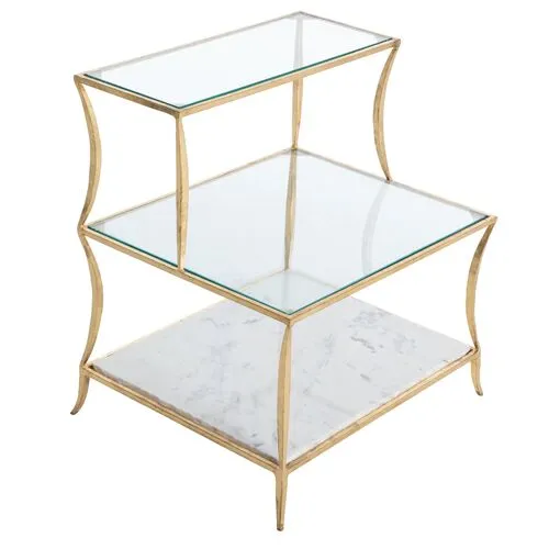 Hirsch Tiered Side Table - Gold/Specked White Marble - Gabby